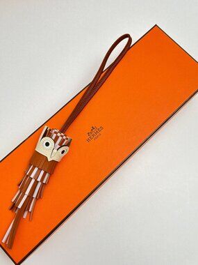 HERMES Chouette Owl Charm Pain D'Epice, Mauve Pale, Sienne & Nata in Swift Leath